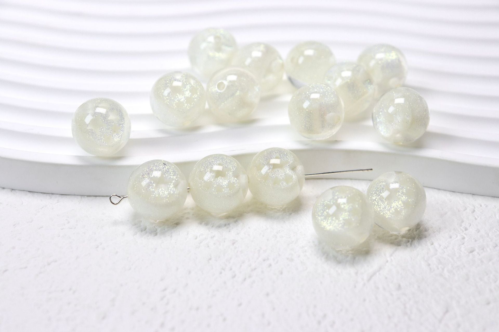 Sparkling Star Resin Round Beads 16mm 50pcs 6