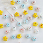 Smiley Star Ceramic Beads 12mm Glazed Multicolor 10pcs