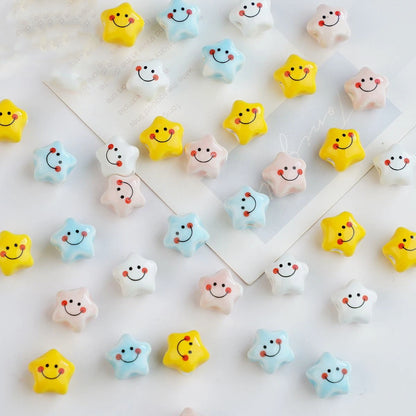 Smiley Star Ceramic Beads 12mm Glazed Multicolor 10pcs
