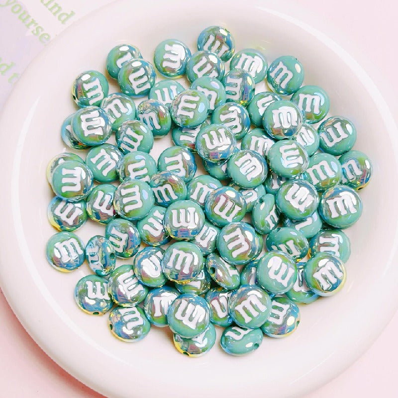 Glossy M Beans Acrylic Beads 14mm Colorful Candy 10pcs 7