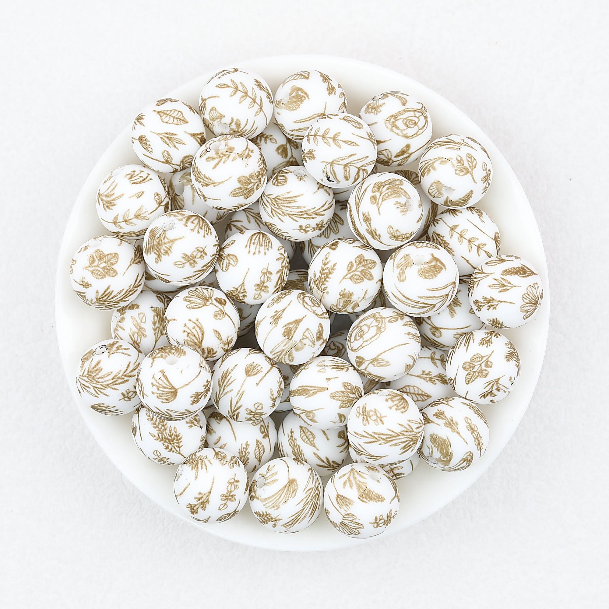 Colorful Floral Pattern 15mm Round Silicone Beads 50pcs - Flower 5