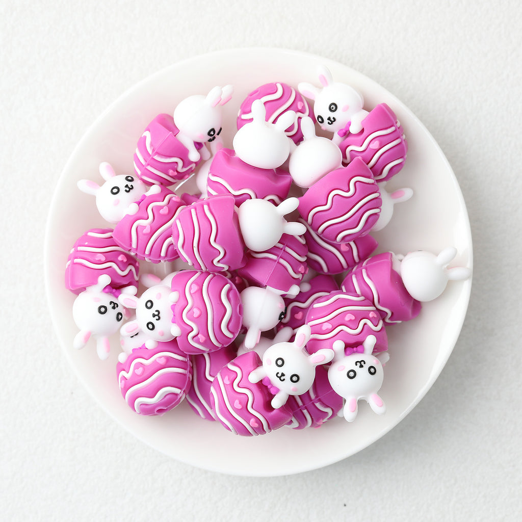 3D Easter Egg Bunny Silicone Focal Beads 20Pcs  3