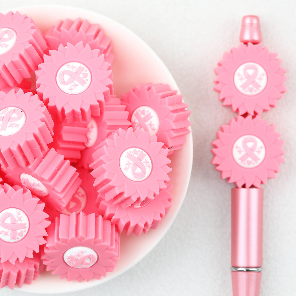 3D Pink Ribbon Daisy Silicone Focal Beads 20Pcs 