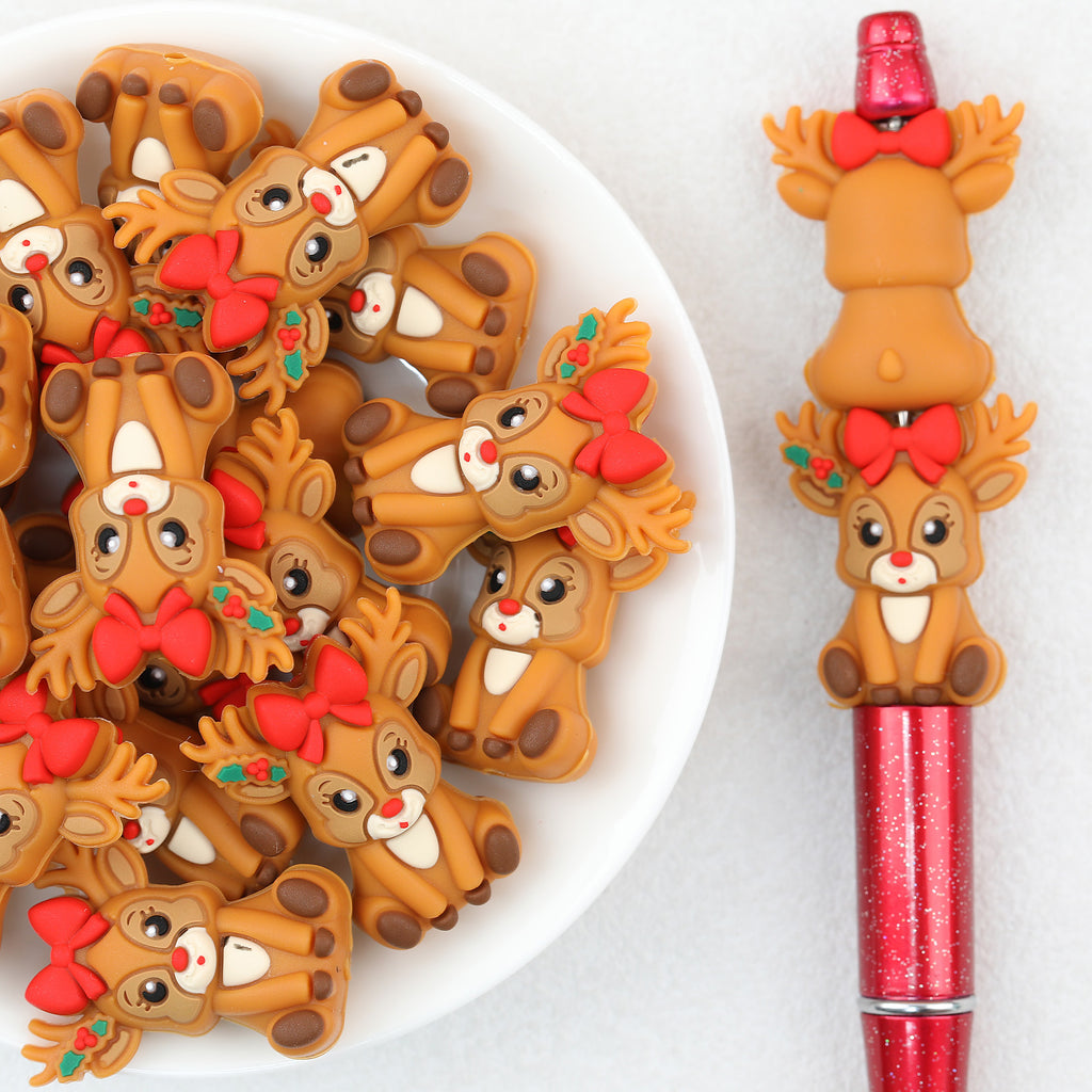  3D Christmas Bow Deer Silicone Focal Beads 20Pcs