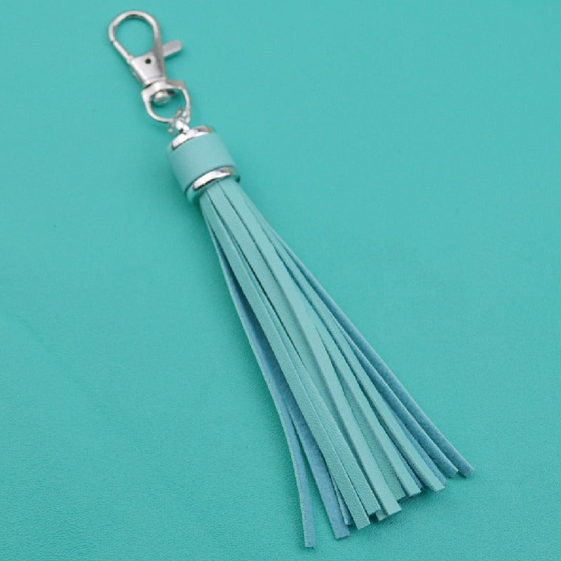 PU Leather Tassel Keychain 9cm Strips Silver Lobster Clasp 10