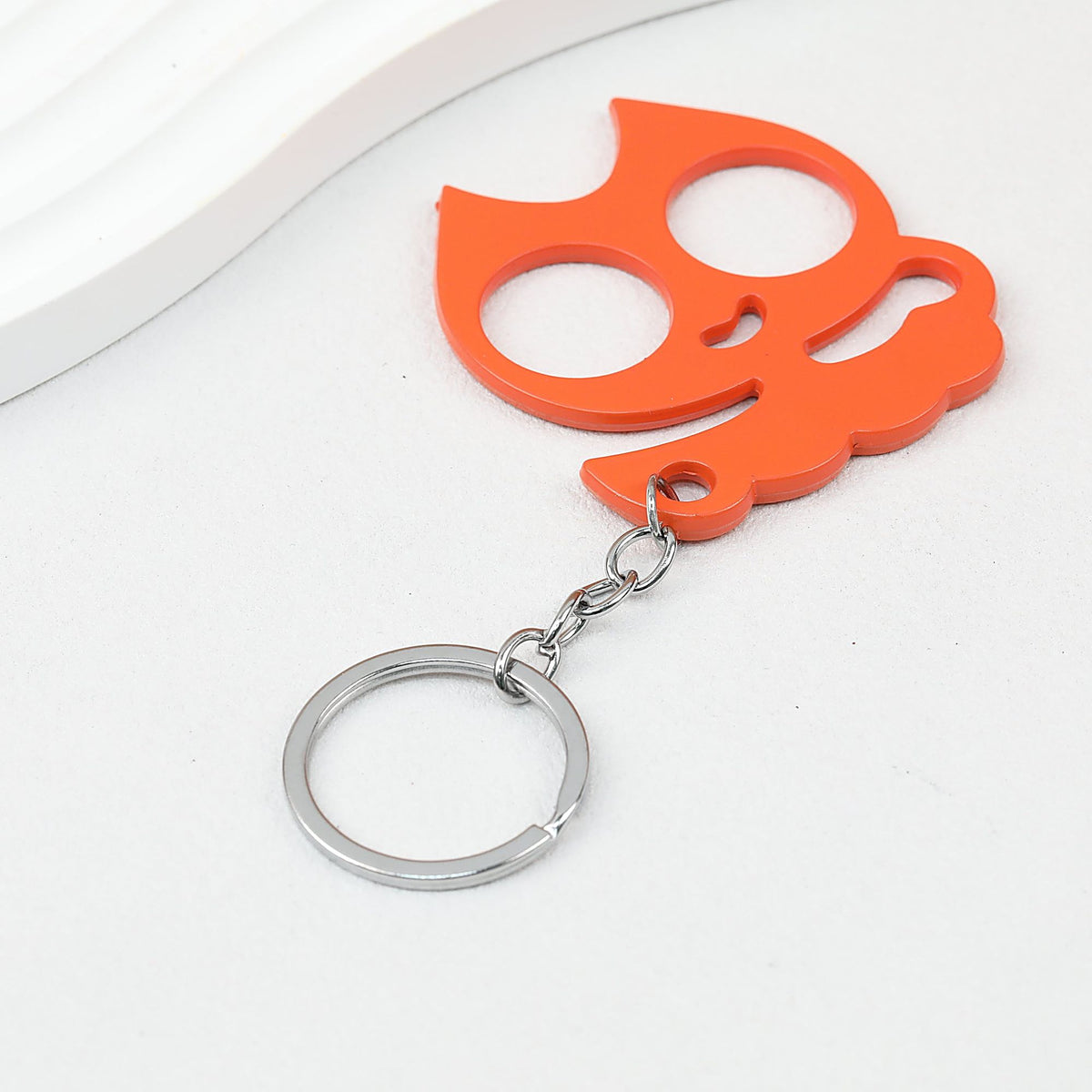 Cat Shaped Self Defense Keychain Survival Finger Clasp Compact - Orange