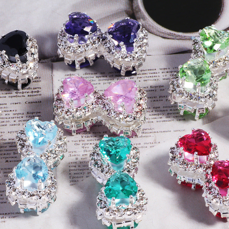 18mm Double-Sided Alloy Heart and Bow Rhinestone Beads 2pcs 3