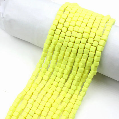 Cube Clay Beads 6mm Solid Color Polymer Matte Finish 10strands 7