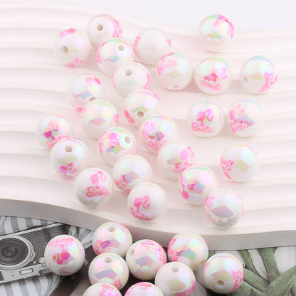 Plating Round Acrylic Beads 16mm UV Barbie Letter Printed 20pcs 9
