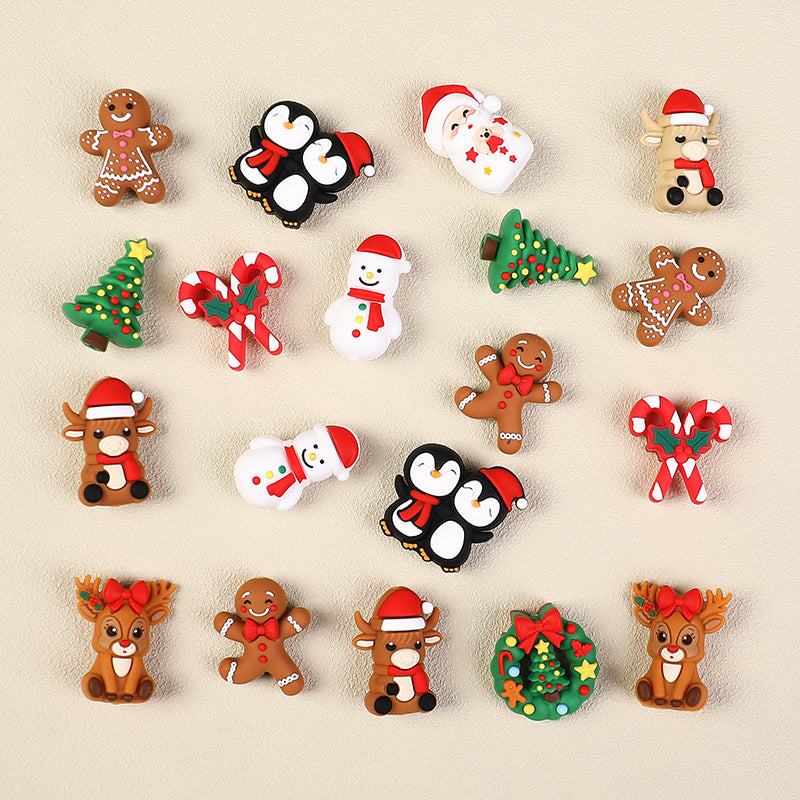 3D Christmas Silicone Focal Beads Holiday Characters Assortment 20pcs 3