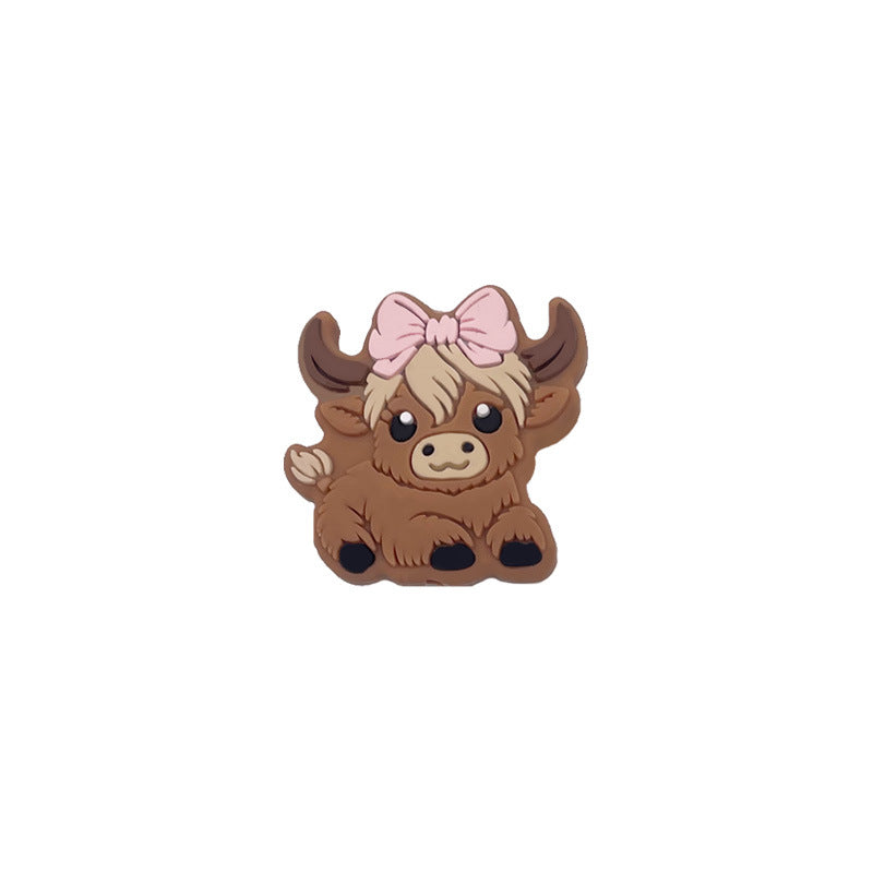 Silicone Focal Beads Highland Cow Boy Girl With Bow And Cap 20pcs 8
