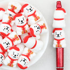 3D Santa Bear silicone focal beads Wholesale, Red Scarf Gift Box Christmas Hat