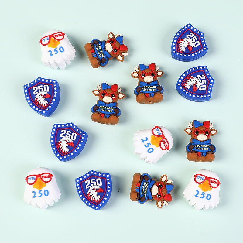 USA 250th Anniversary Silicone Focal Beads Patriotic Shapes 3D 20pcs 4