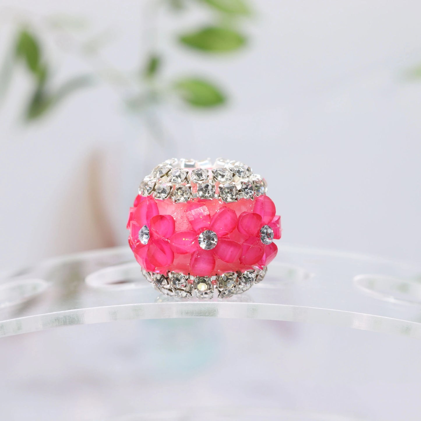 Flower Cluster Bubblegum Rhinestone Beads 16mm Pink Glitter Acrylic 5pcs 3