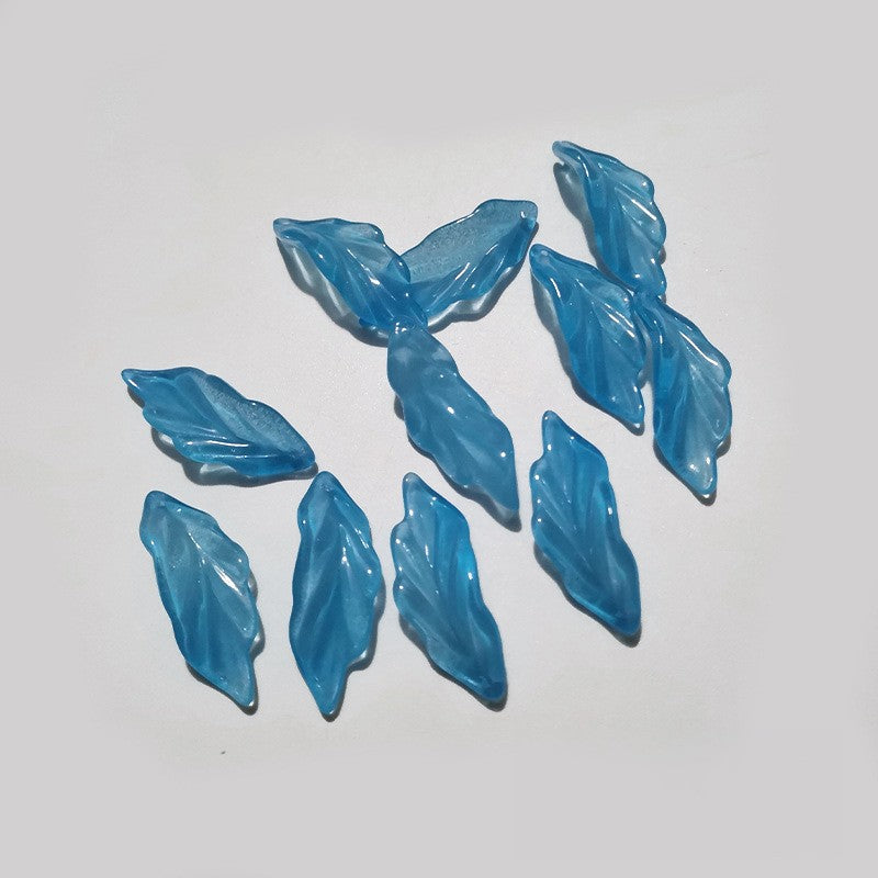 Czech Glass Beads Seaweed Leaf 14x37mm Translucent Green Blue Jasper 100pcs 2