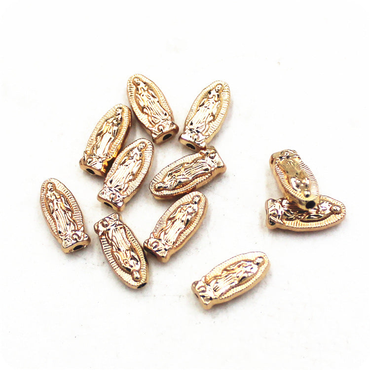 Portrait Metal Beads 13mm KC Gold Virgin Mary Embossed 100pcs