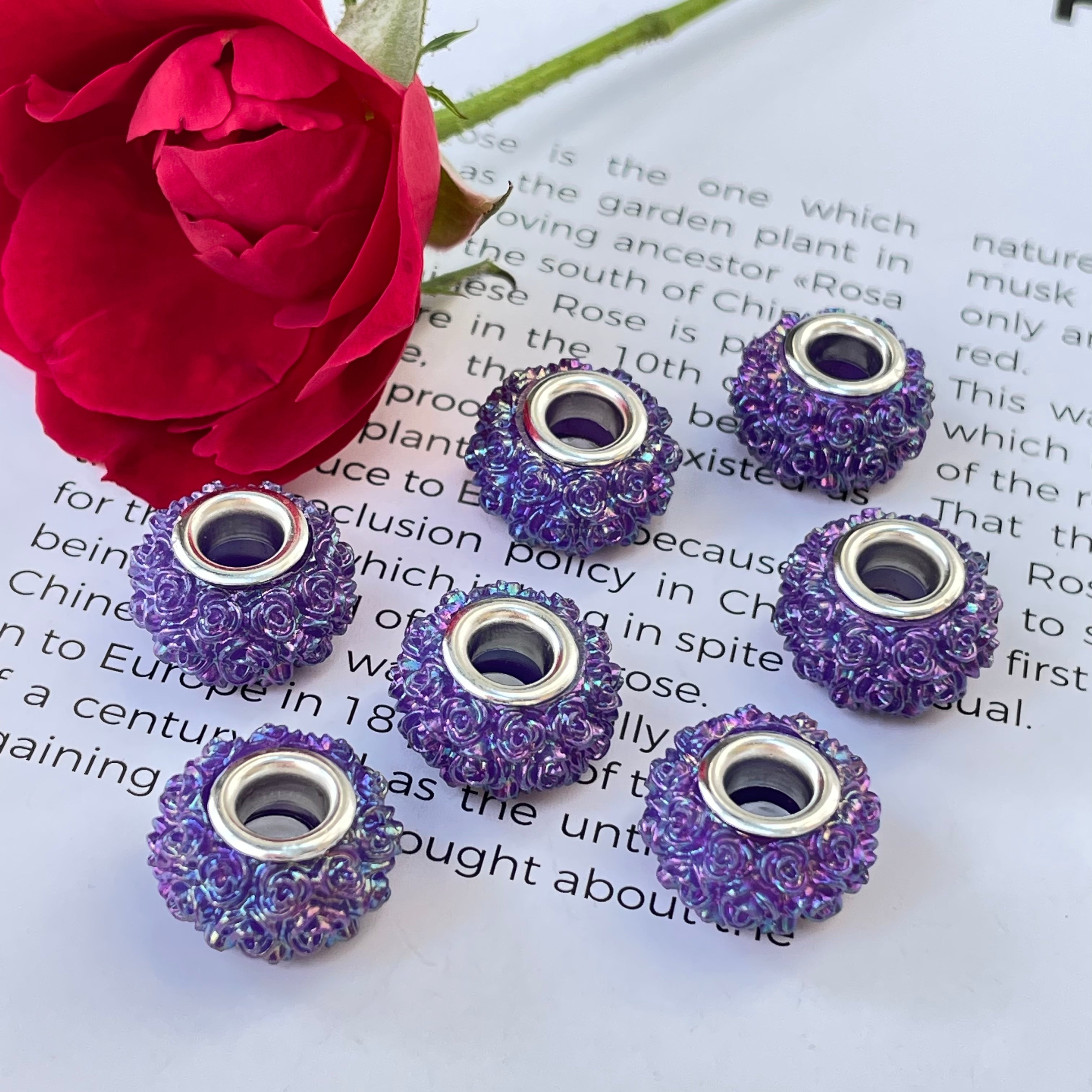 Acrylic Rose Spacer Beads 14mm Large Hole 50pcs 6