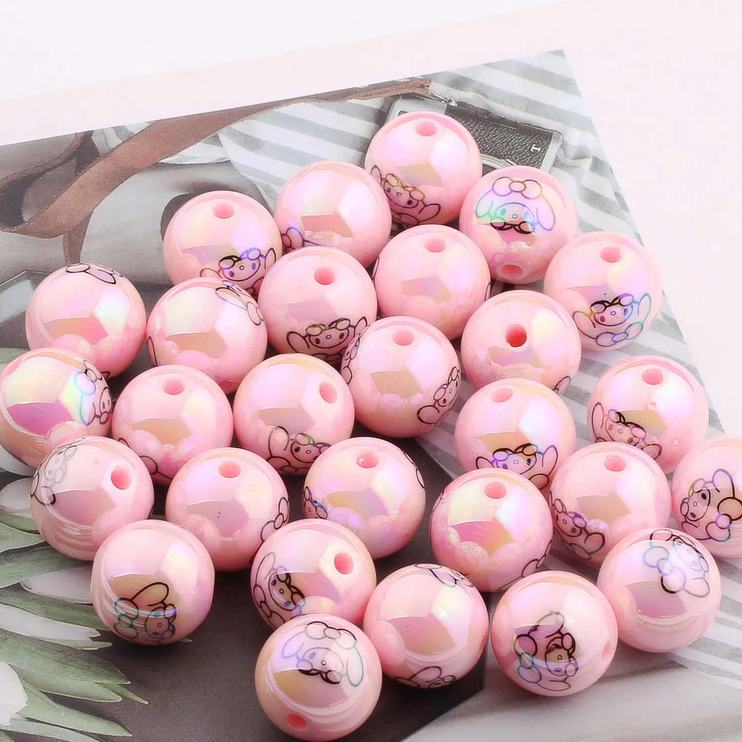 UV Plating Round Acrylic Beads 16mm Cartoon Printed 20pcs 3