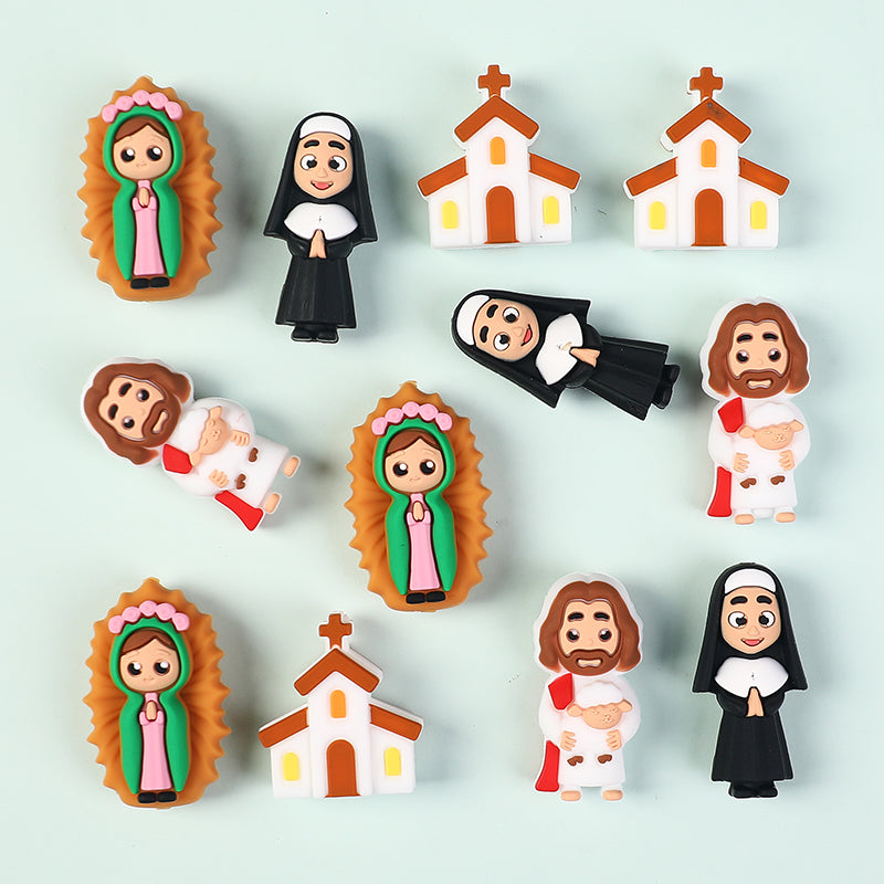 Silicone 3D Focal Beads Jesus Church Nun Virgin Mary Holding Lamb 20pcs 2