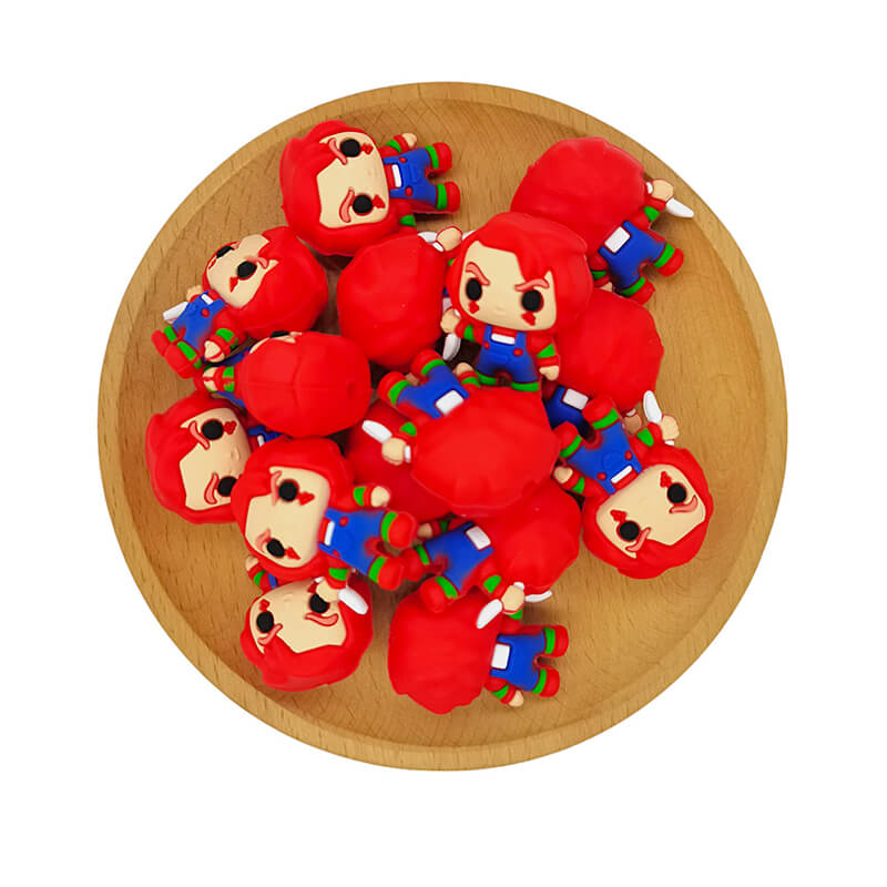 Silicone 3D Focal Beads Chucky Vivid Red Hair Sharp Details 2