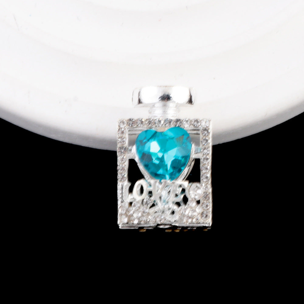 Fancy Alloy Perfume Bottle Charm Beads with Heart and Rhinestones 2pcs 14
