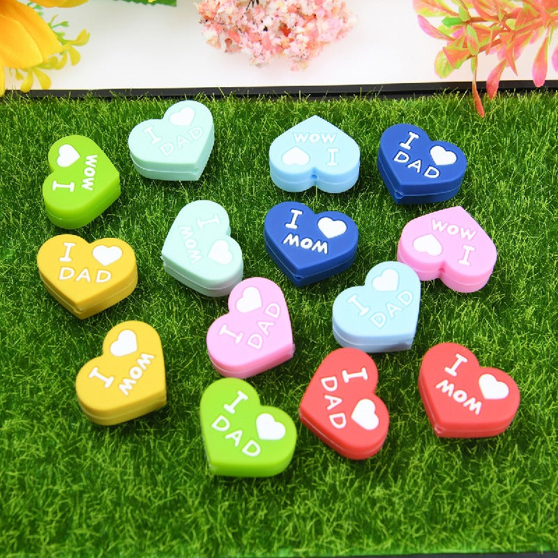 Love Heart Silicone Beads Printed Design 20pcs 5
