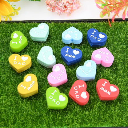 Love Heart Silicone Beads Printed Design 20pcs 5