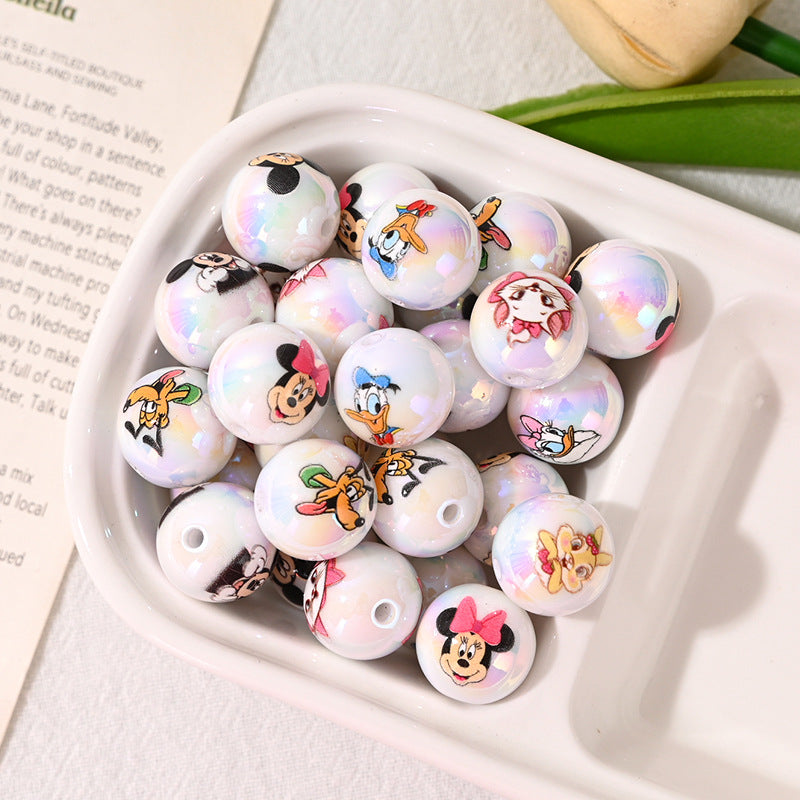 16mm UV Electroplated Cartoon Printed Round Acrylic Beads 20pcs 3