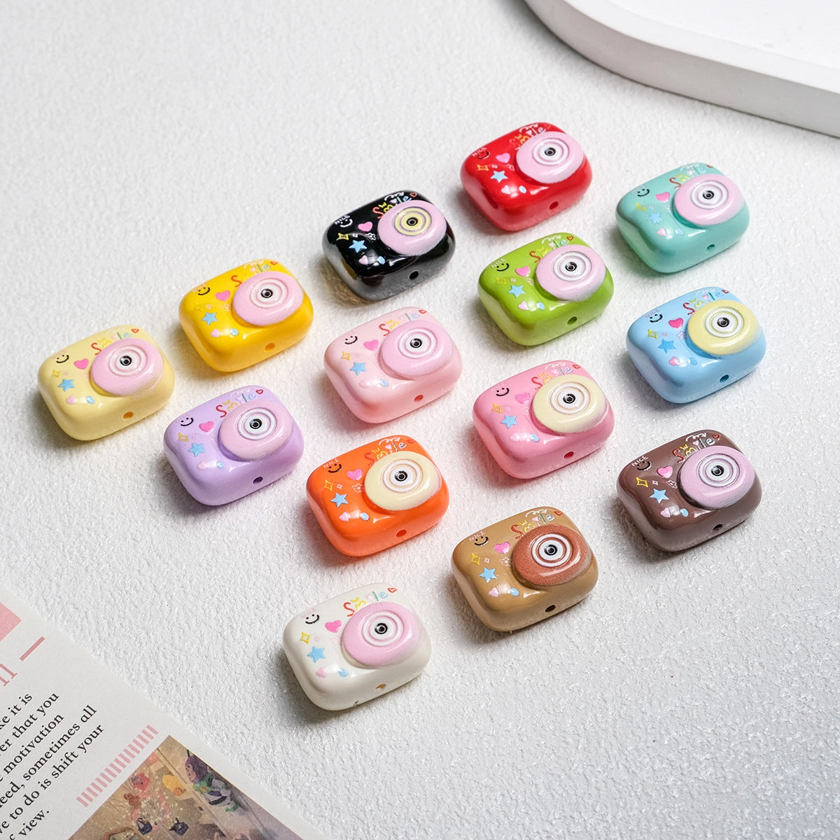 Polaroid Square Acrylic Beads 25mm Mini Camera Designs 10pcs 2