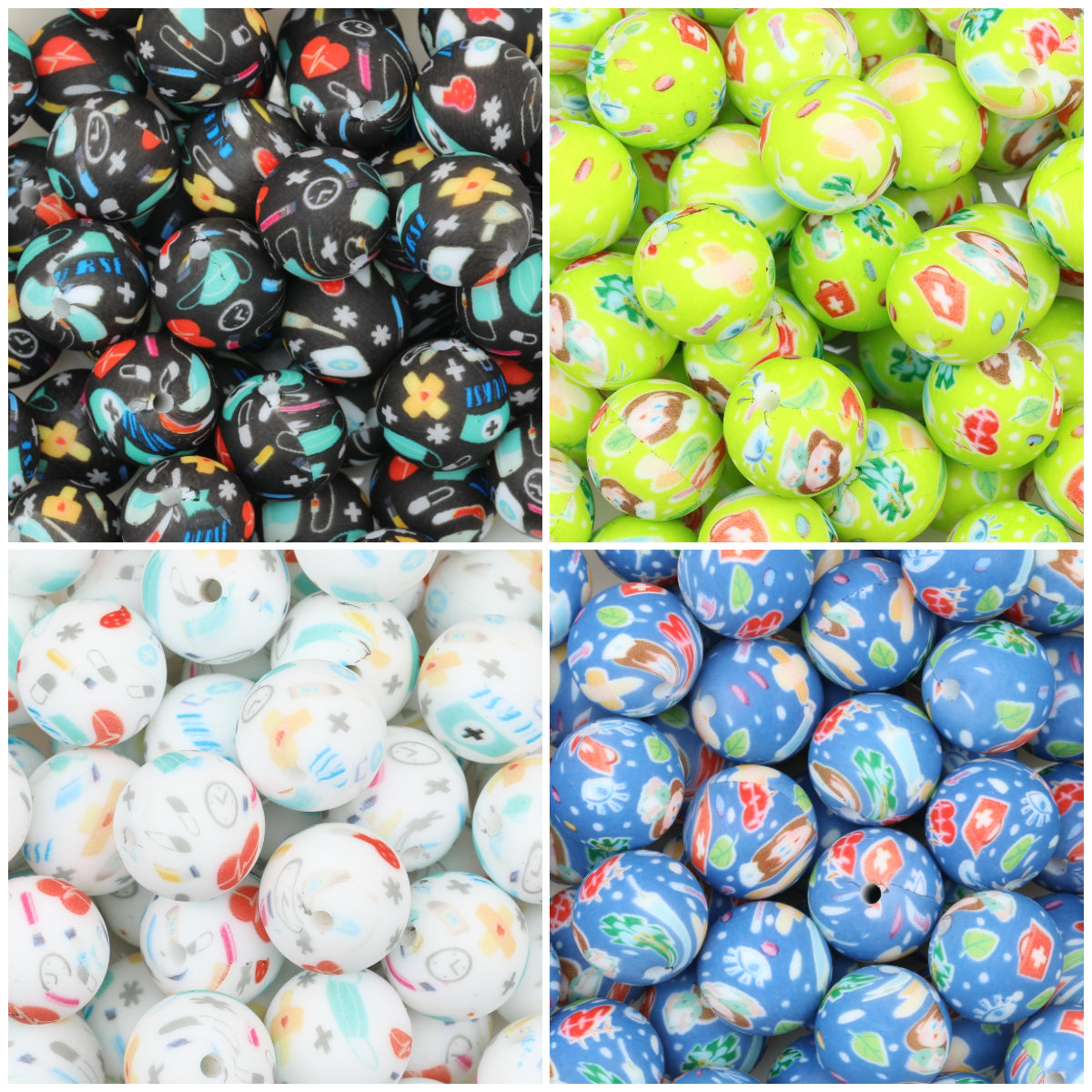 Nurse Theme 15mm Printed Silicone Beads 50pcs