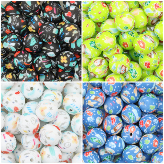 Nurse Theme 15mm Printed Silicone Beads 50pcs