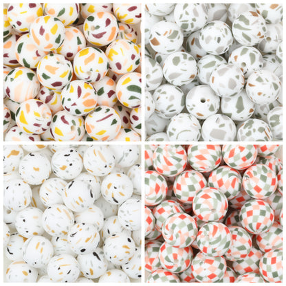 Colorful Pattern 15mm Silicone Round Beads 50pcs