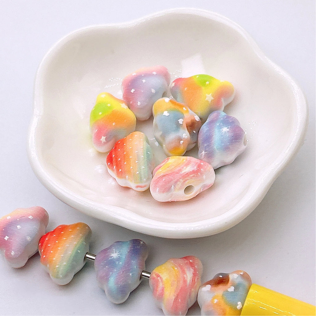 Painted Embossed Rainbow Cloud Acrylic Beads 18mm 100pcs 3