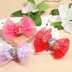 Sequin Mesh Bow Acrylic Beads 48x70mm with Rhinestone Center 10pcs