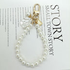 Pearl Heart Beaded Keychain with Gold Accents Elegant Charm 7