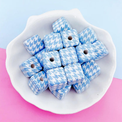 Houndstooth Square Acrylic Beads 16mm Colorful Pattern 10pcs 9