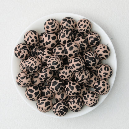 15mm Cow PPrinted Round Silicone Beads Colorful Spots 50pcs 7