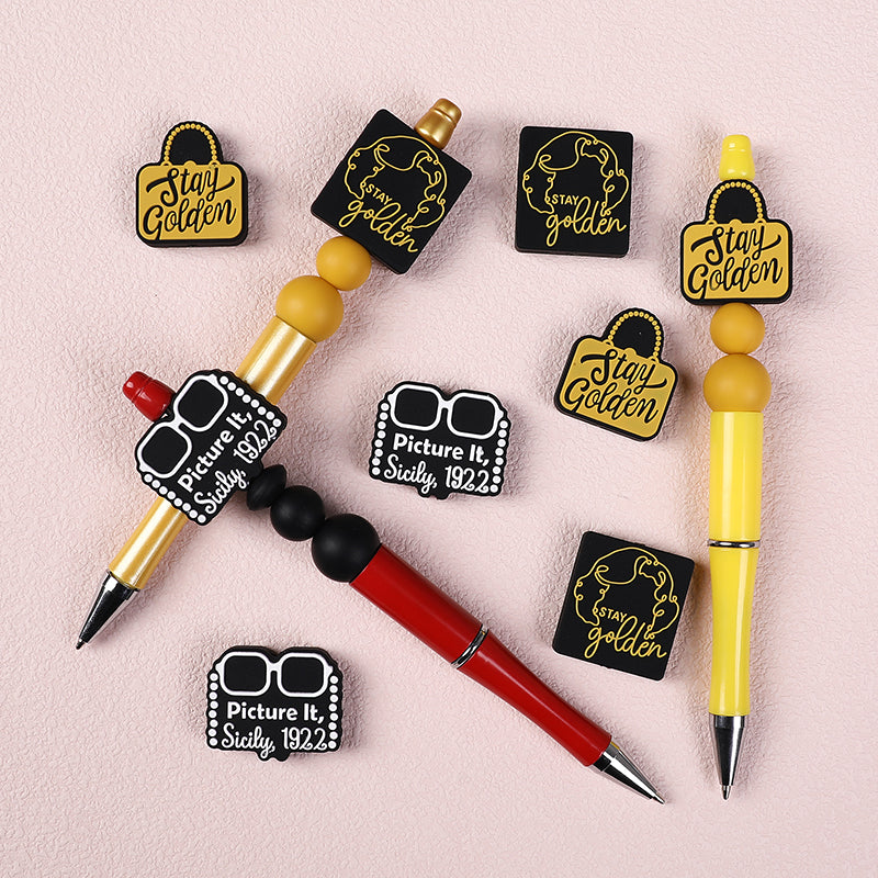 Silicone Focal Beads The Golden Girl Retro Black and Gold Designs 20pcs 7