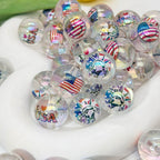 20mm Independence Day Printed Bubblegum Acrylic Beads 50pcs
