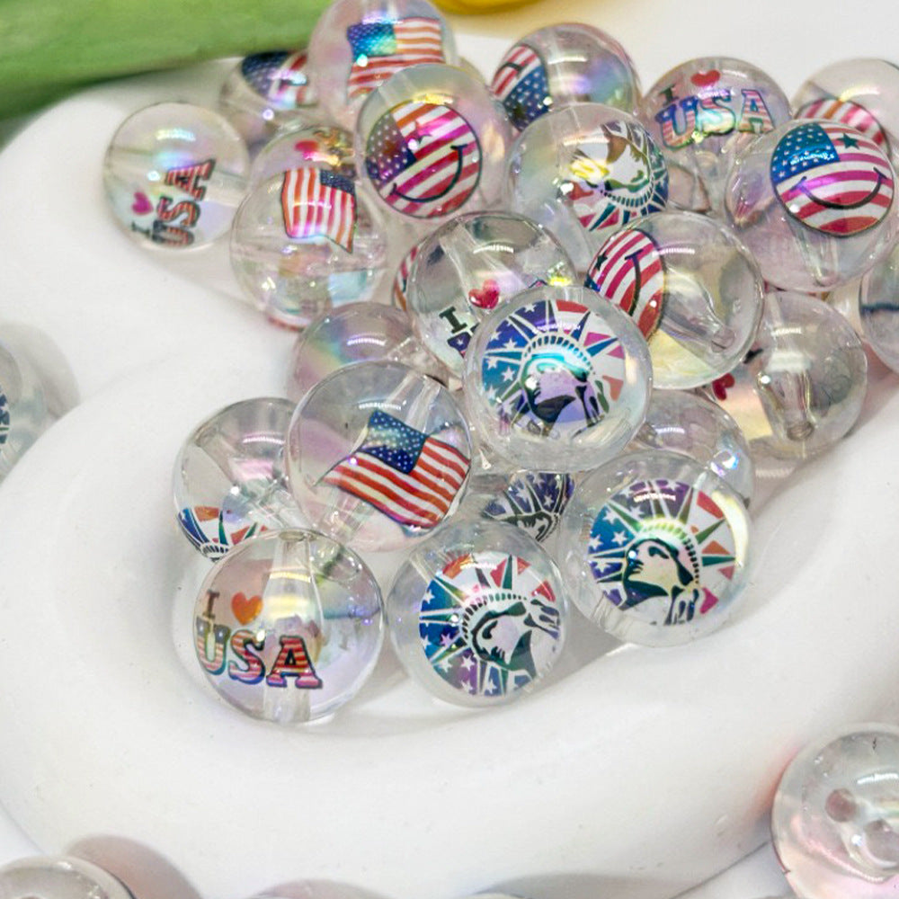 20mm Independence Day Printed Bubblegum Acrylic Beads 50pcs