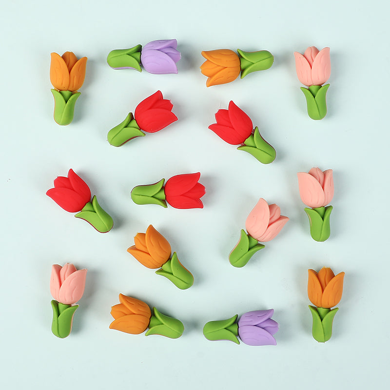 Silicone 3D Focal Beads Tulip Detailed Petals Vibrant Colors 20pcs 4