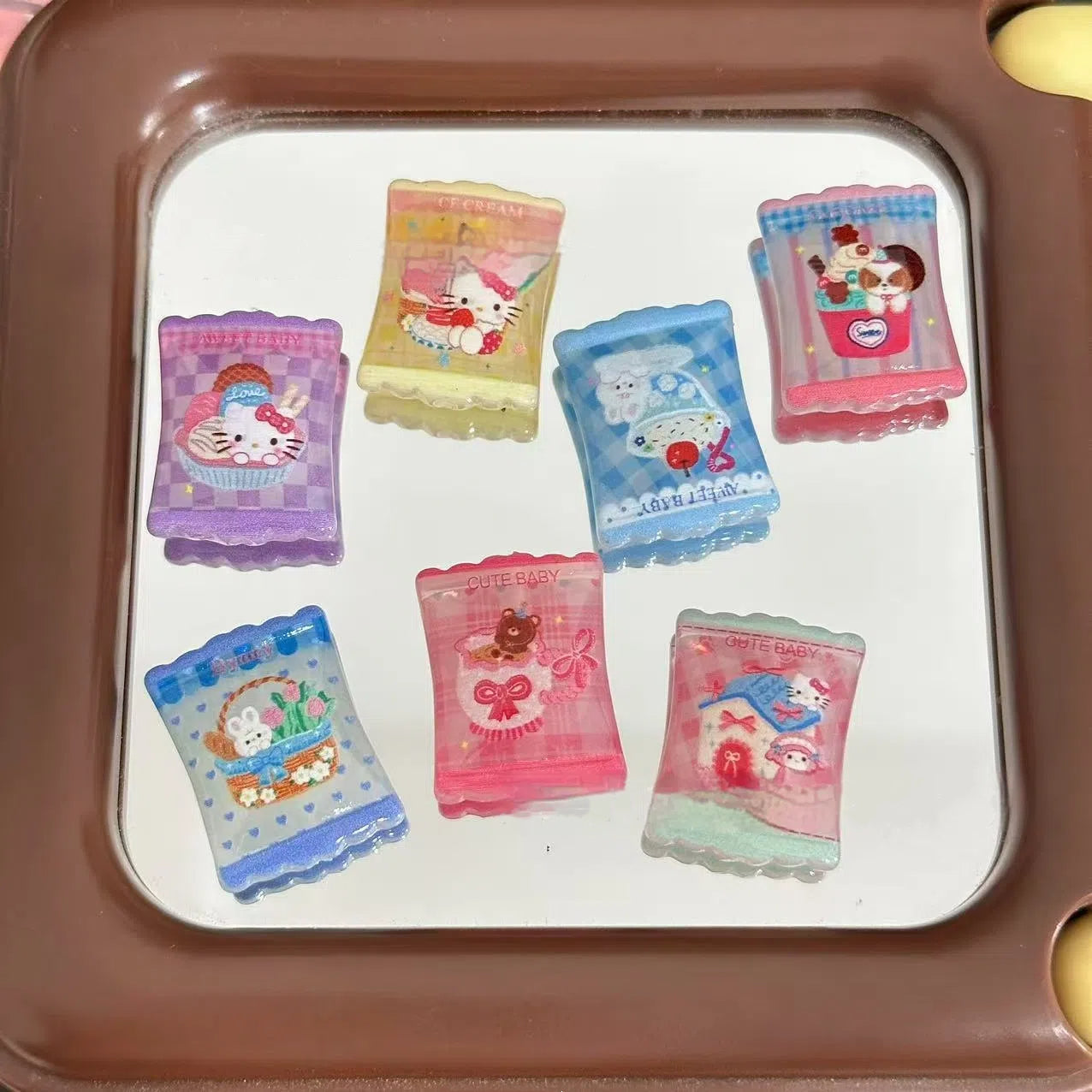 Square Acrylic Beads 20mm Cartoon Animal Illustration Snack Bag 10pcs