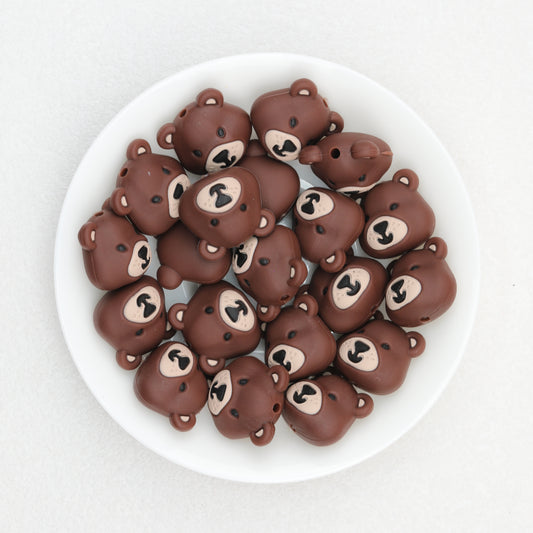 Colorful 3D Bear Head Silicone Focal Beads Cute Animal Design 20pcs