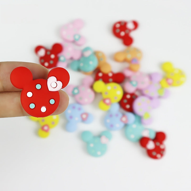 Silicone Focal Beads Mickey Head Polka Dot with Heart Accent 20pcs 4
