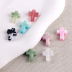 Imitation Jade Ink Color Cross Acrylic Beads 15mm Glossy Swirl 100pcs