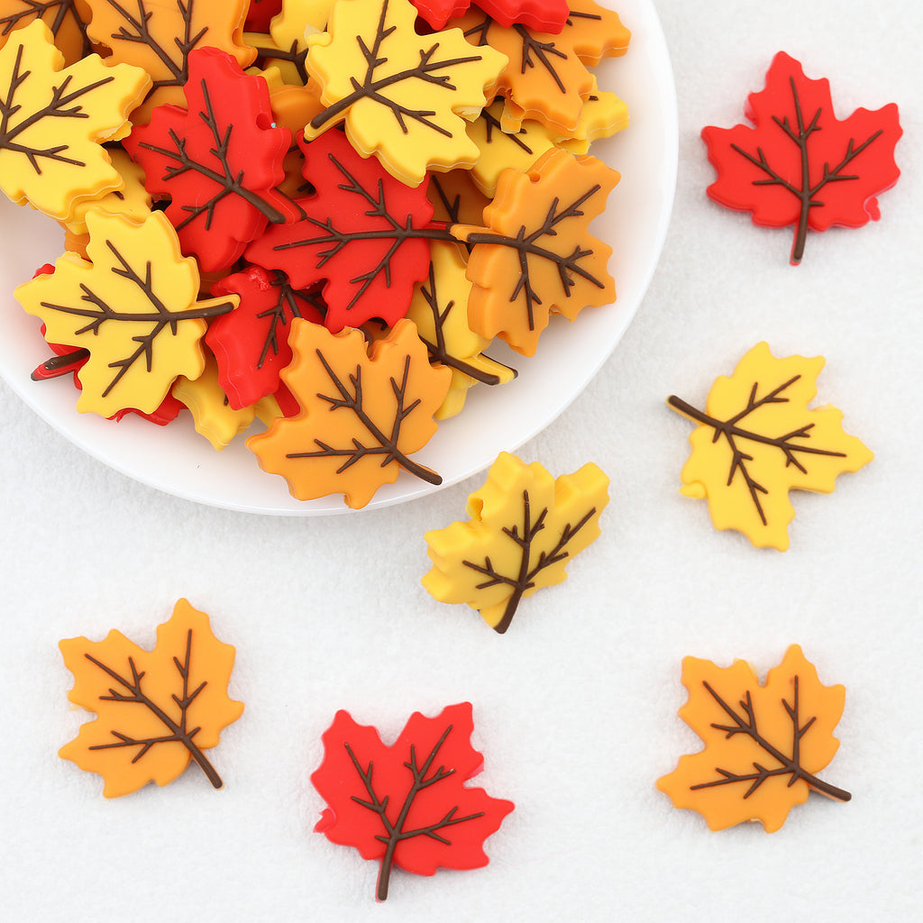 Autumn Maple Leaf Silicone Focal Beads 20 pcs