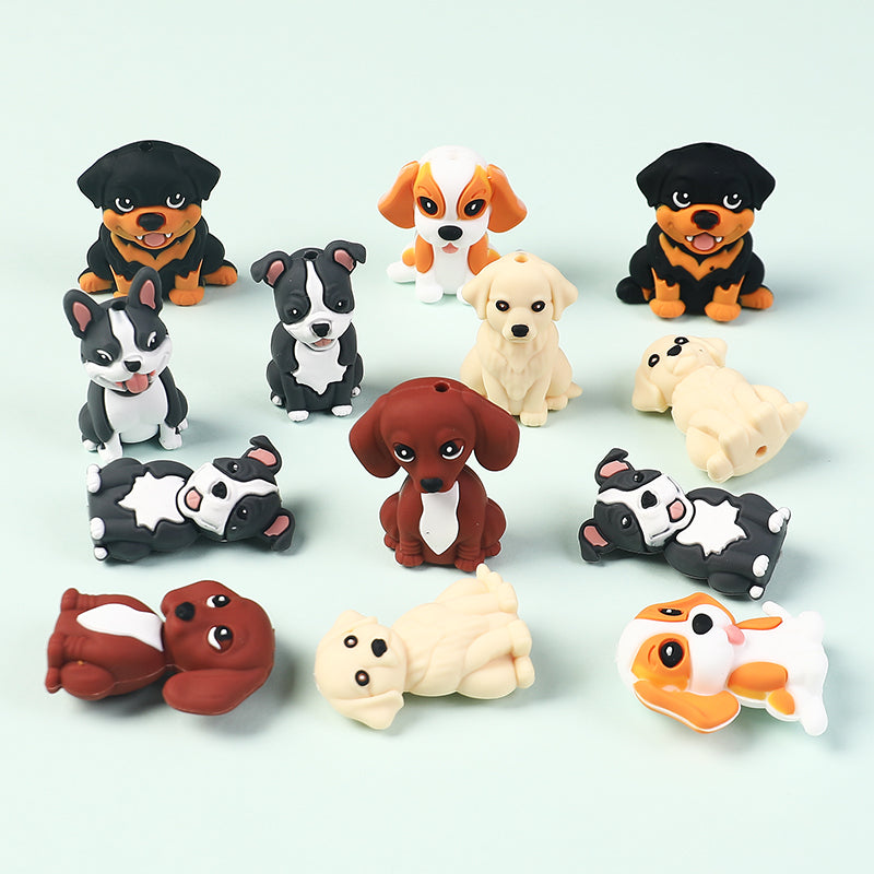 Silicone 3D Focal Beads Puppy Sitting Pose Smiling Face 20pcs 7