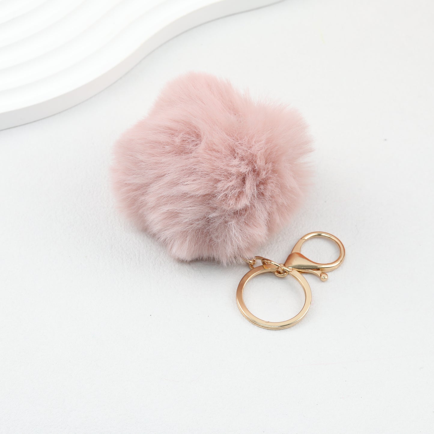 Pom Pom Keychain Fluffy Imitation Rex Rabbit Fur Ball 8cm With Lobster Clasp