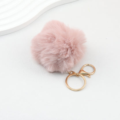 Pom Pom Keychain Fluffy Imitation Rex Rabbit Fur Ball 8cm With Lobster Clasp