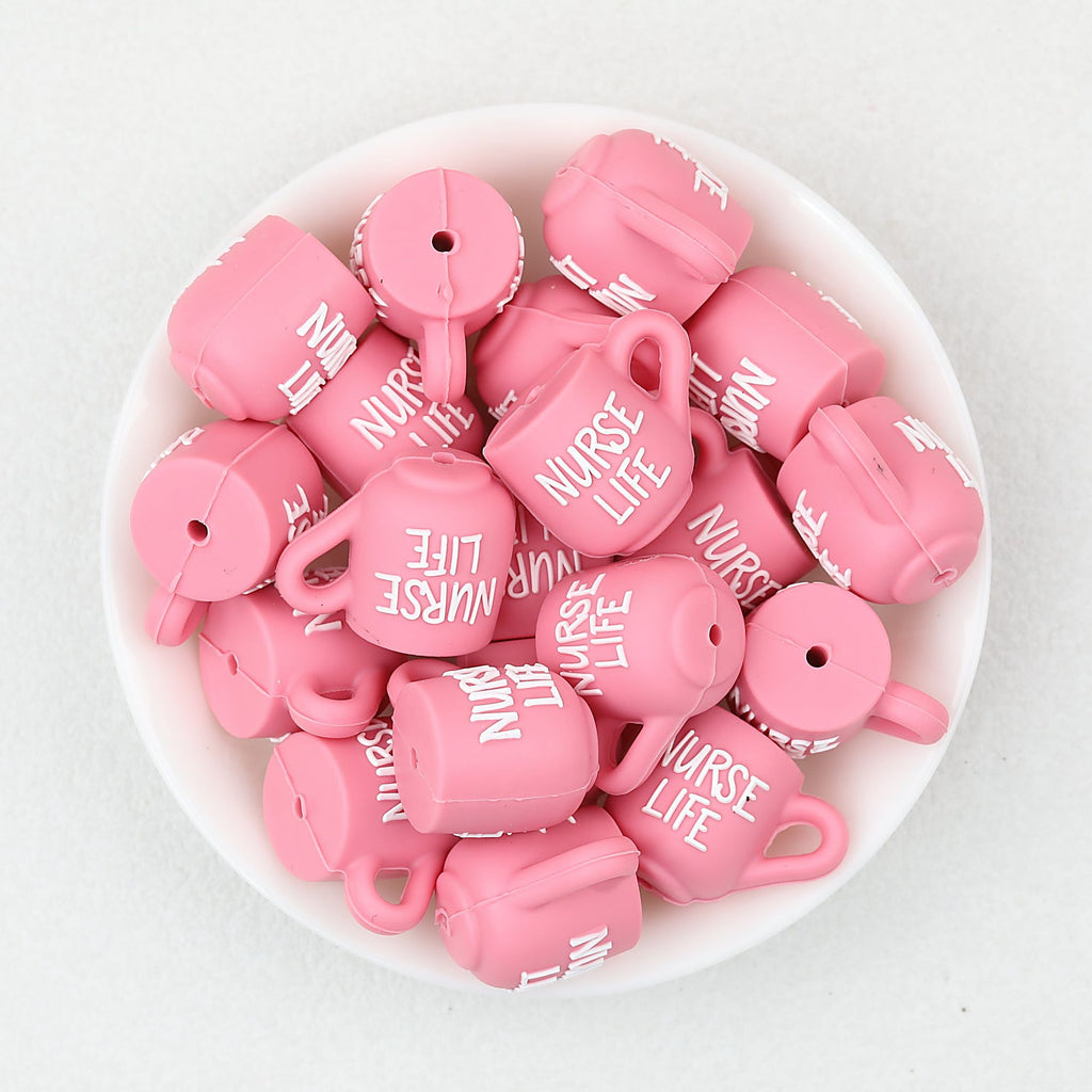 3D Nurse Life Pink Silicone Focal Beads Cup Design 20pcs
